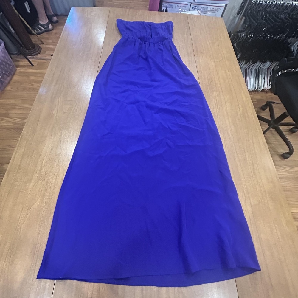 12th Street Cynthia Vincent Dress Womens Small Blue Silk Strapless Maxi Sundress